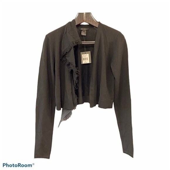 NEW Nanette Lepore Women's Fringey Sweater Shrug Black Merino Wool Large - Picture 1 of 6